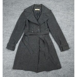 Max Mara Wool Trench Coat Women's Medium Gray Tweed Belted Italy Mid Length